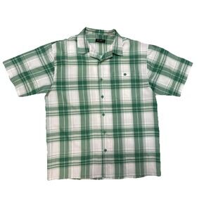 VTG Y2K Member's Property Green & White Plaid Short Sleeve Button Down Shirt XXL